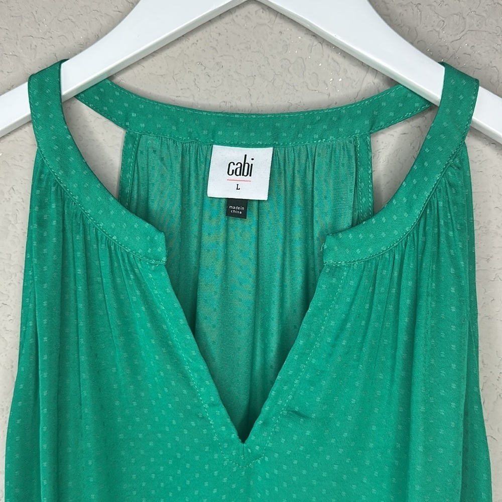 CAbi Sleeveless Lush Blouse #5549 Halter Green Polka Swiss‎ Dot Top Size L - Picture 4 of 12